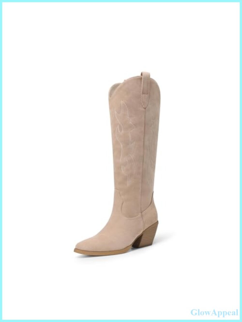 Knee High Cowgirl Boots Faux Suede Western Pointed Toe Zip Up